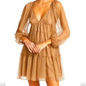 Nude Tulle Black velvet Polka Dot Romantic Retro Mini Dress
Size Large